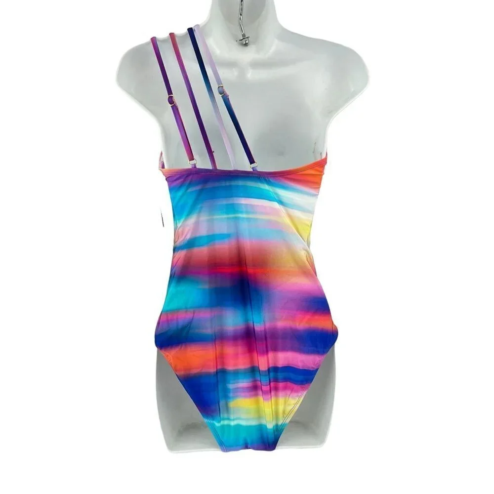 LA Blanca Sunset Shores One-Shoulder Strappy One-Piece Swimsuit Tummy Control Si - Picture 5 of 10